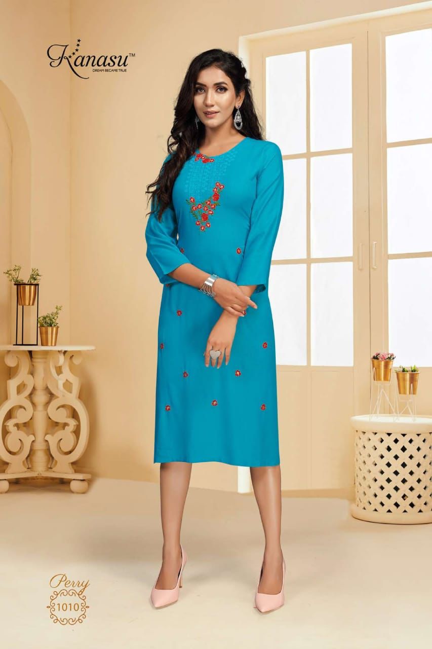 Kanasu Perry Classic Ethnic Wear Heavy Rayon Designer Kurti Collection